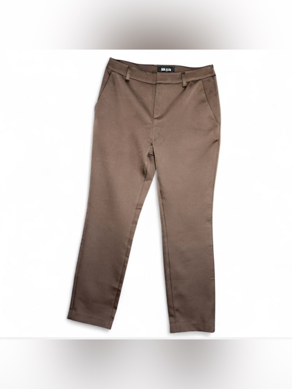 SER.O.YA WellSilk Brown Satin Straight Leg Pants Womens Size Small NEW